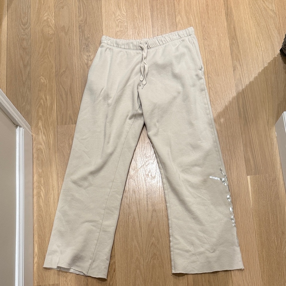 PINK Womens Wide Leg Cream Pants